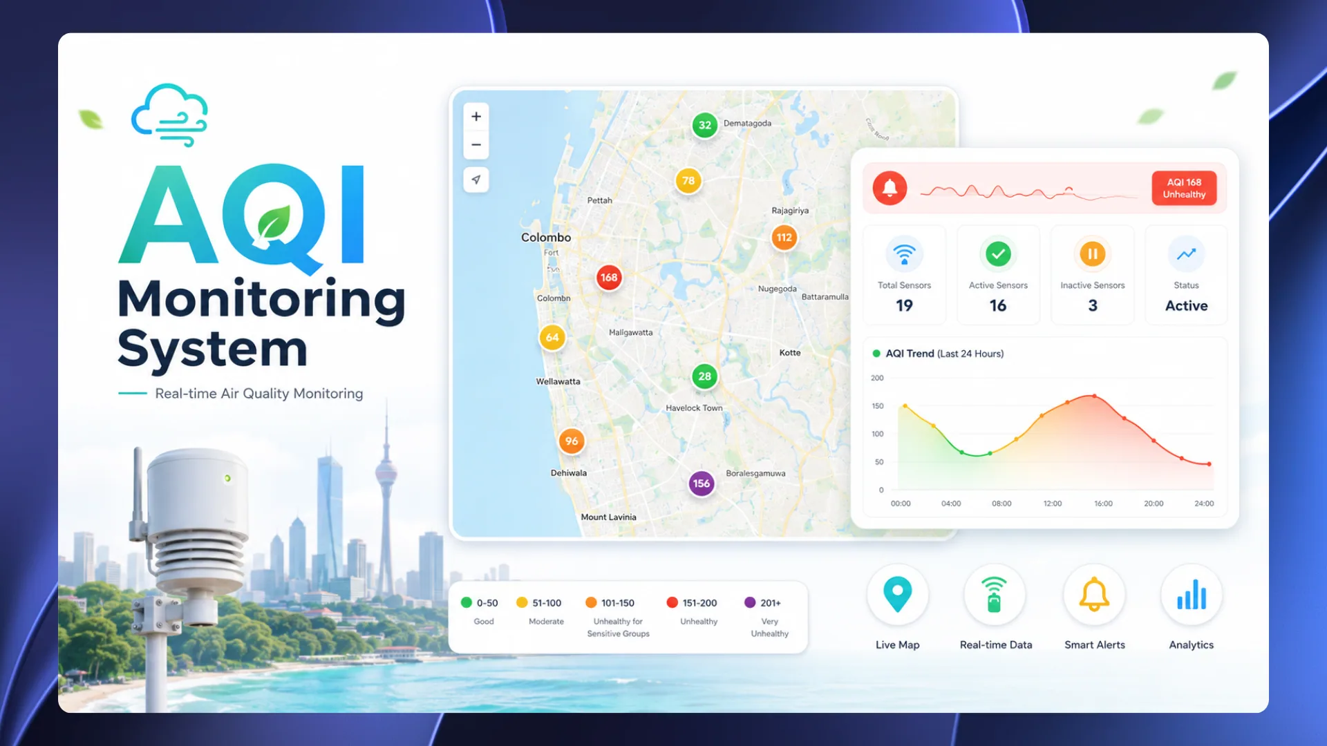 AQI public map with sensor markers