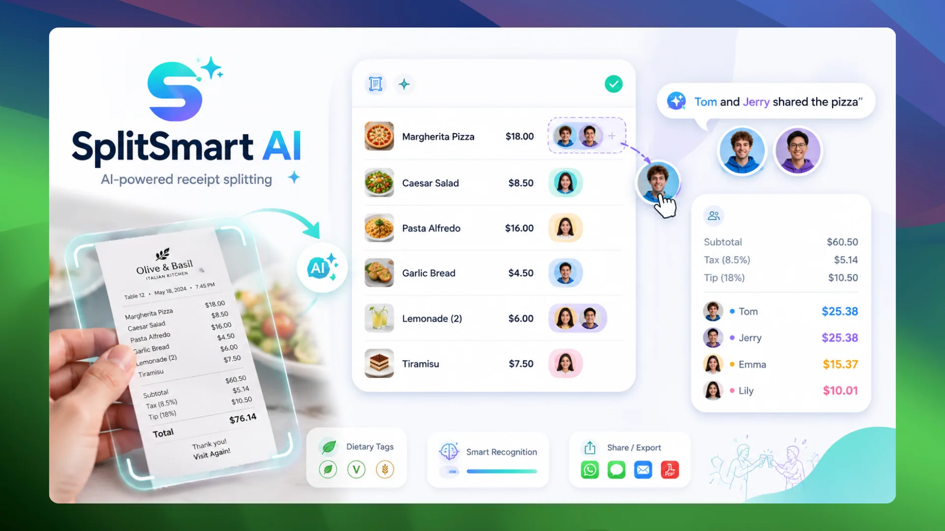 SplitSmart AI receipt splitting preview