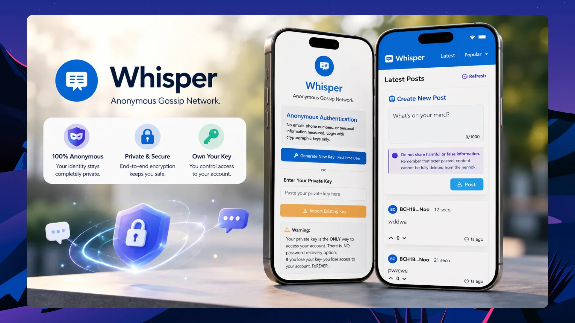 Whisper anonymous gossip app preview